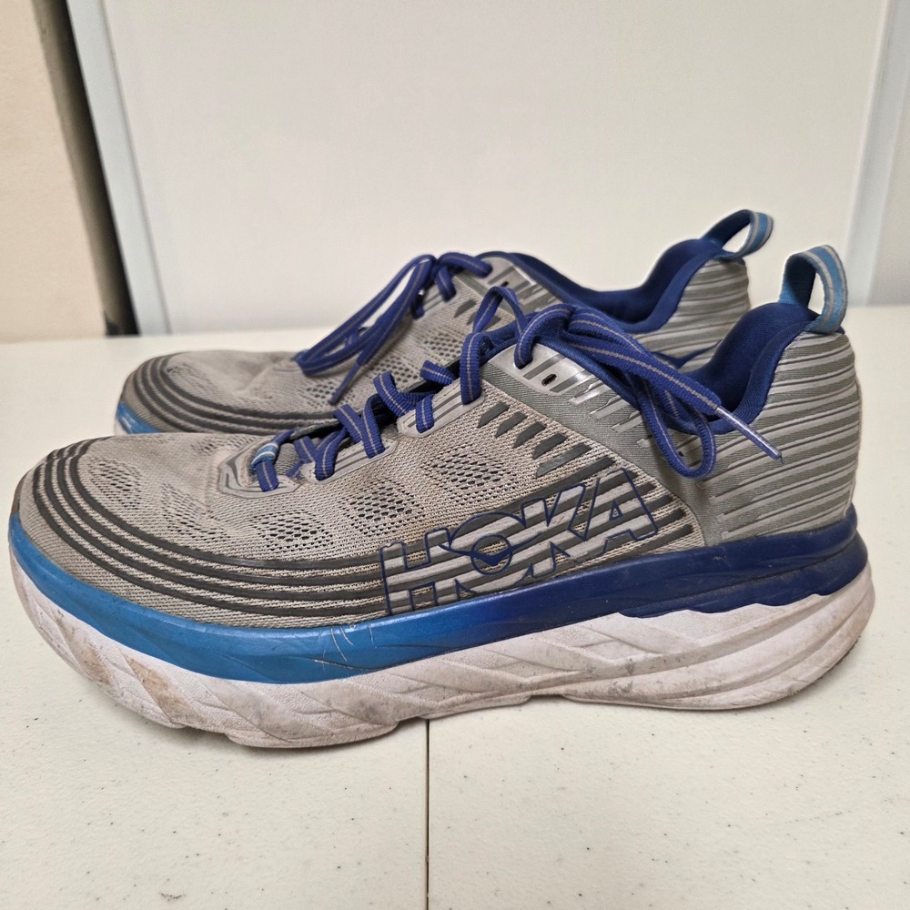 Hoka One One Bondi 6 Mens 9.5 Grey Deep Water Blue Running Shoes 1019269